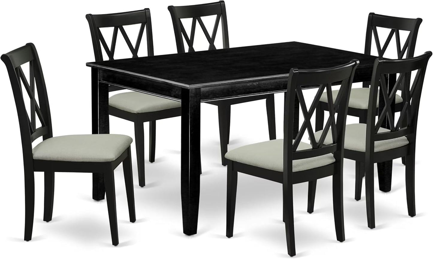 East West Furniture DUCL7-BLK-C 7 Piece Dining Room Furniture Set Consist of a Rectangle Dining Table and 6 Linen Fabric Upholstered Chairs, 36x60 Inch, Black