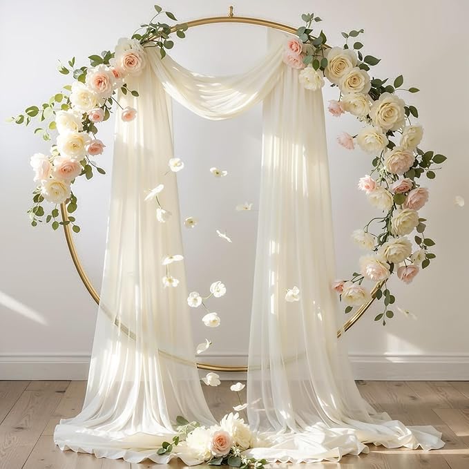 Wedding Arch Draping Fabric, 2 Panels 18FT Beige Sheer Backdrop Curtain Chiffon Fabric Drapery Voile Scarf Draping Panels for Wedding Archway Ceremony Curtain Valance Party Decoration