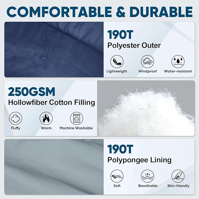 PTEROMY Sleeping Bags for Adults, Lightweight and Machine Washable, Water Resistant Backpacking Camping Sleeping Bag for Warm Cold Weather, Camping Essentials for Hiking Travel