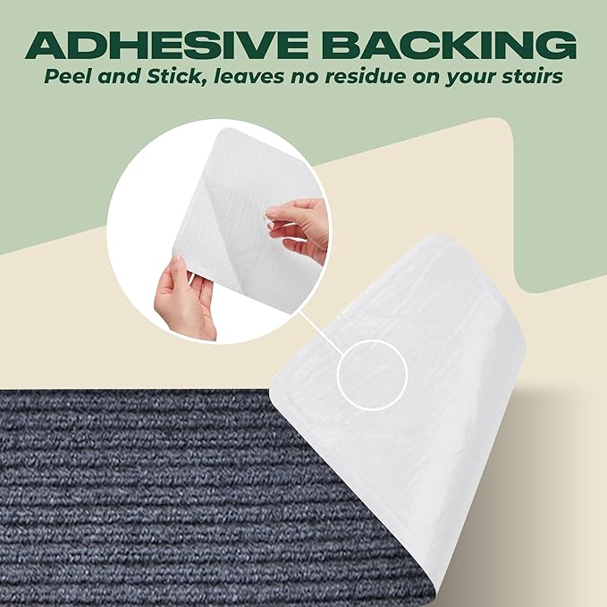 MBIGM 8" X 30" (7 in Pack) Non-Slip Carpet Stair Treads Non-Skid Safety Rug Slip Resistant Indoor Runner for Kids Elders and Pets with Reusable Adhesive - Gray