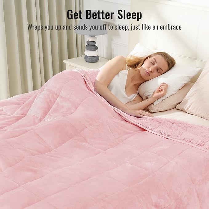 Uttermara Sherpa Fleece Weighted Blanket 12 lbs for Adult, Unicolor Ultra-Soft Fleece and Sherpa, Dual Sided Cozy Plush Blanket for Sofa Bed, 48 x 72 inches, Pink