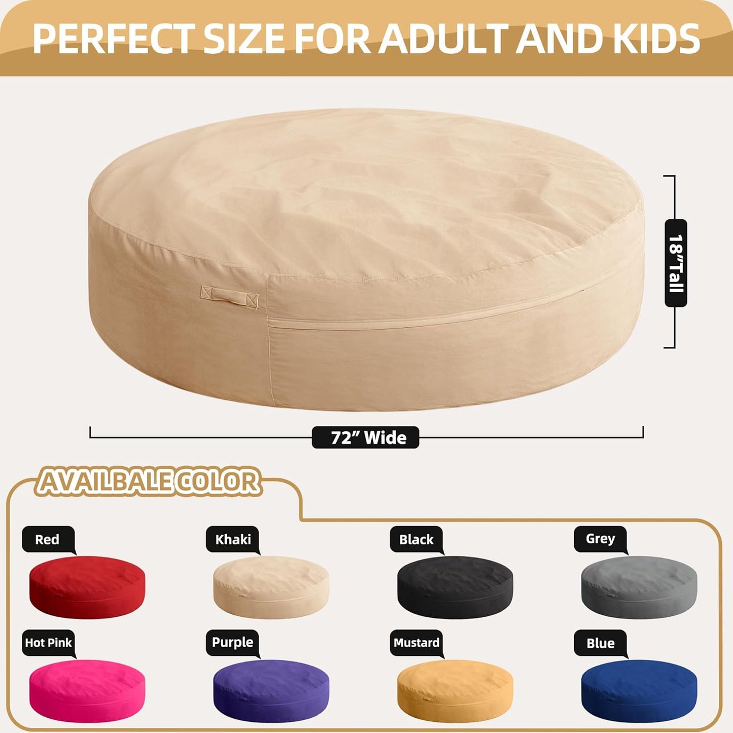 HABUTWAY XX-Large Bean Bag Chair: Giant 7' Memory Foam Furniture Bean Bag Chairs for Adults with Microfiber Cover 7Ft (Khaki)