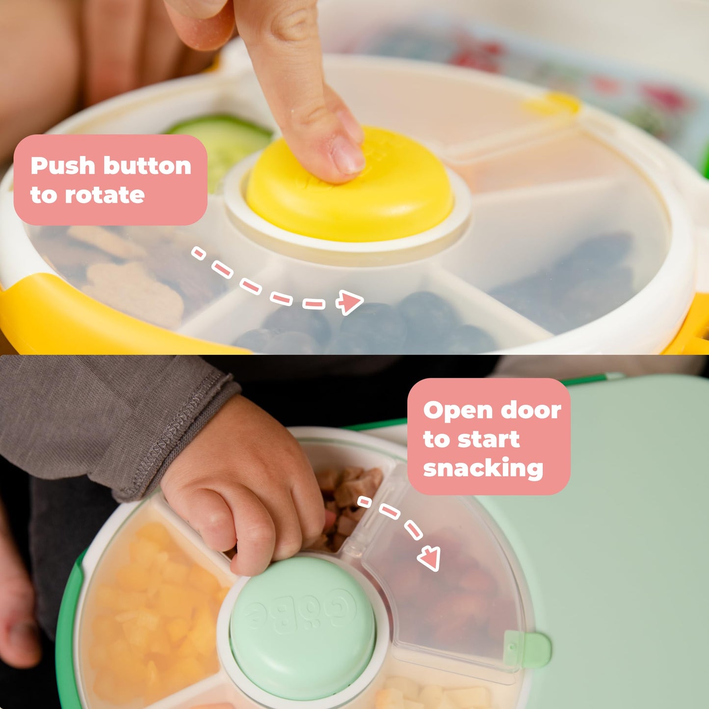 GoBe Kids Lunchbox with Small Snack Spinner Flip - Bundle with Hand Strap & Sticker Sheet, 2-in-1 Bento Style Lunch Container, 5 Small +1 Large Sandwich Compartment, BPA & PVC Free - Taro Purple