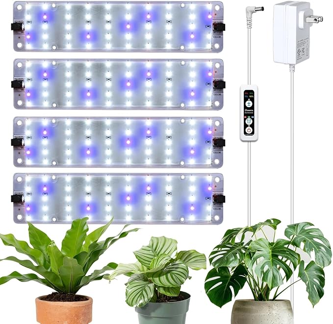 DOMMIA Grow Lights, 40W Linkable Grow Lamps for Indoor Plants Full Spectrum, 6/12/16h Timer, Dimmable Ultra-Thin Plant Light for Indoor Growing, Bluish White, 2-Set