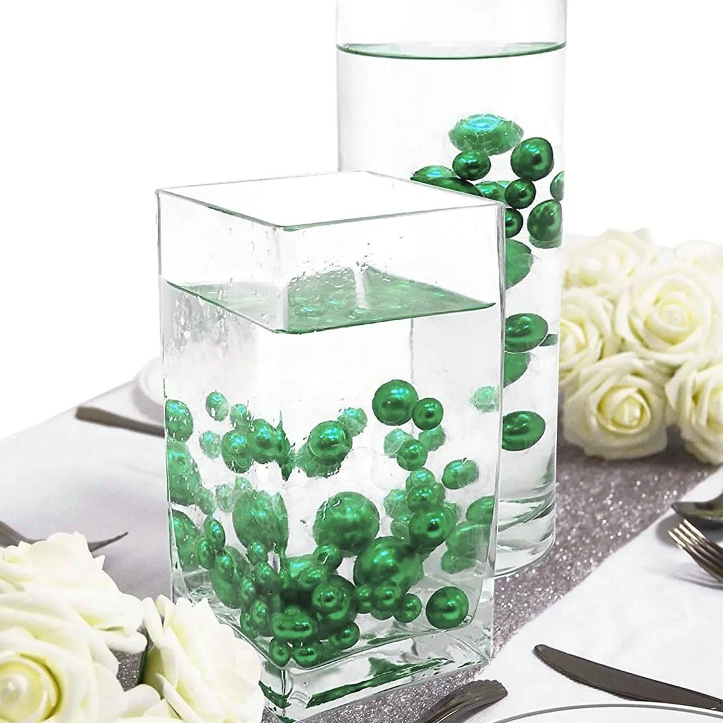 Chuxin 230 Pieces Floating Pearls for Vases Filler, 20/14/10mm Pearl Beads No Hole Faux Green Beads for St. Patrick's Day Vase Centerpieces Home Table Party Decor