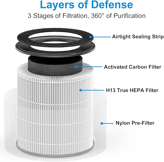 Tailulu 2 Packs D09 Air Purifier Replacement Filter, 3-in-1 True H13 True HEPA Air Cleaner Purifier for Home Large Room Up to 1500 Sq Ft