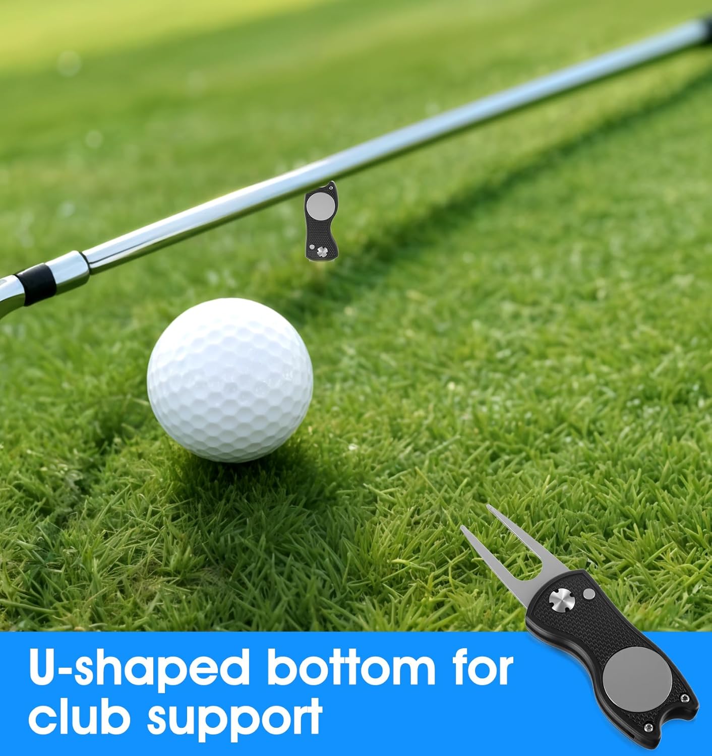 Divot Repair Tool with Ball Marker, Metal Foldable Golf Tool with Pop-up Button Magnetic Marker, Portable Pitch Mark Repair Accessory (Black)