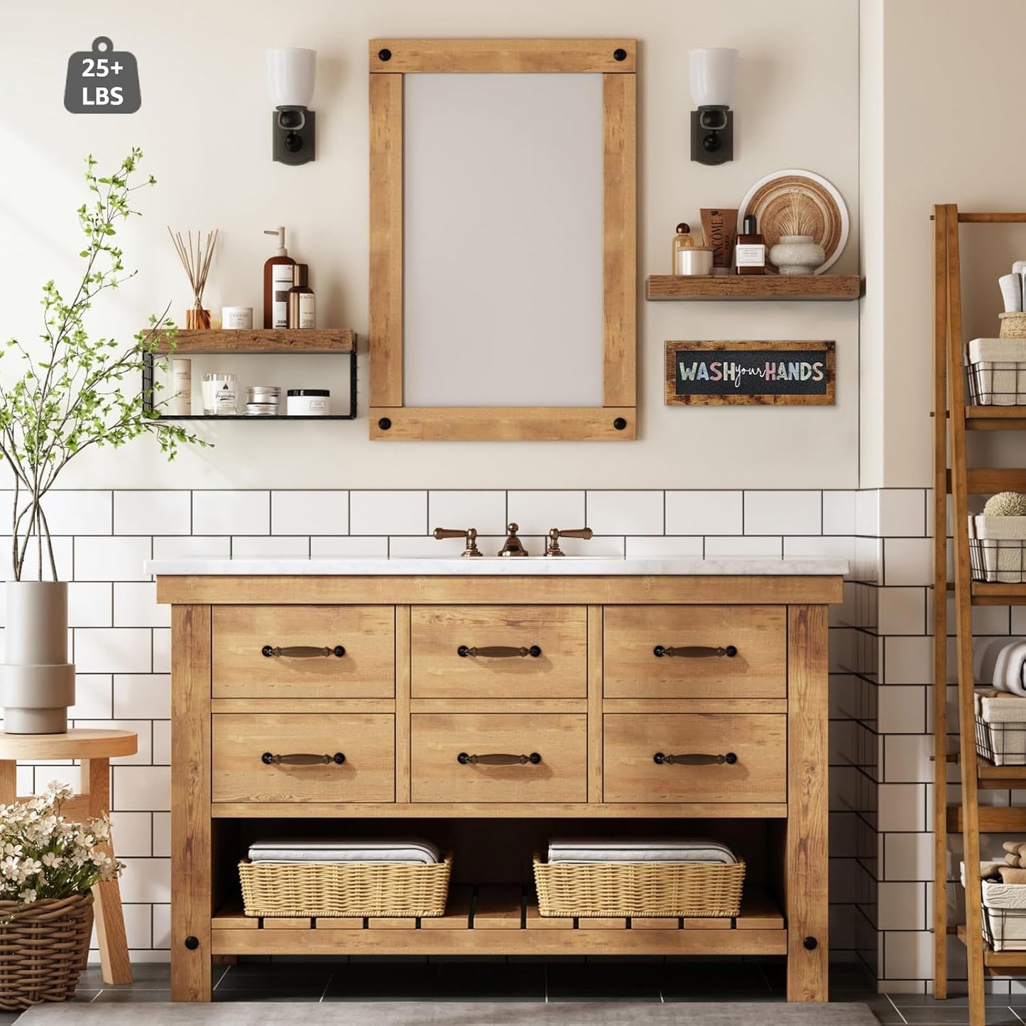QEEIG Bathroom Shelves Over Toilet - Paper Storage Wall Mounted Farmhouse Decor Decorations Chalkboard Small Floating Shelf 2+1 Set 16 inch, Rustic Brown (021BN)