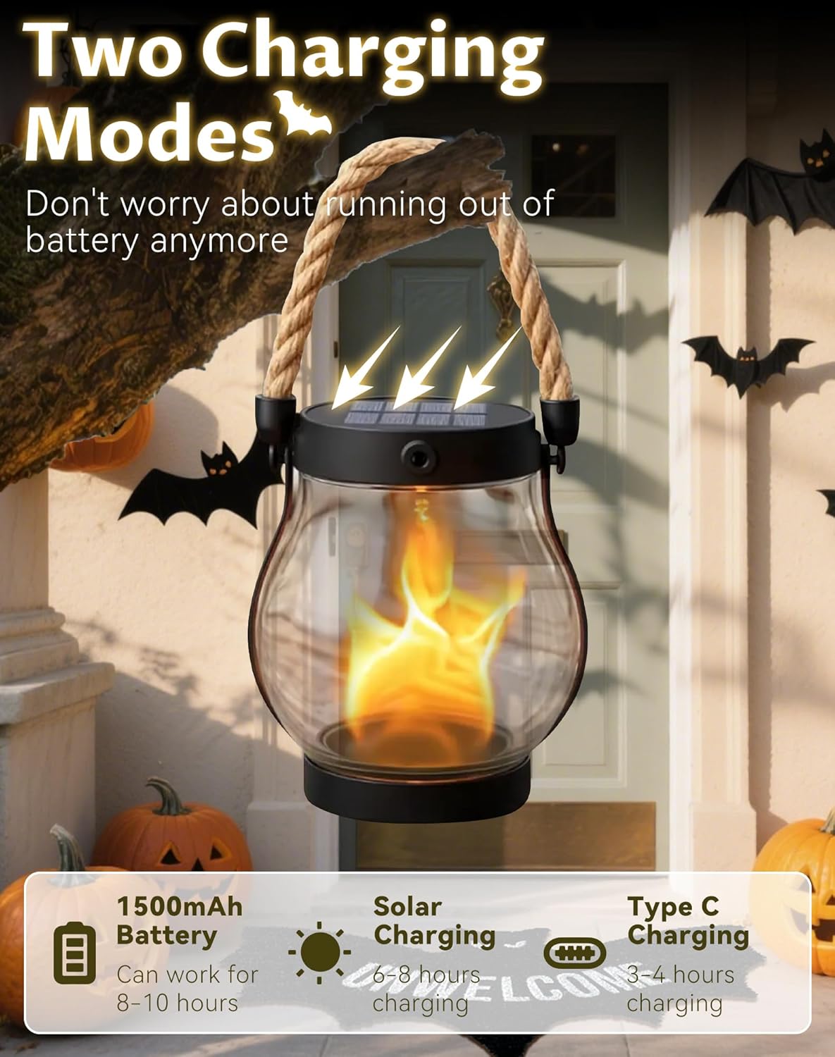 Kaliqo Solar Lantern Outdoor Lights - Official, Waterproof Kaliqo Solar Flame Lights Hangable with Dancing Flame, Hemp Rope Hanging Flame Lanterns,Dual Charging Modes, Smokeless (5pack)