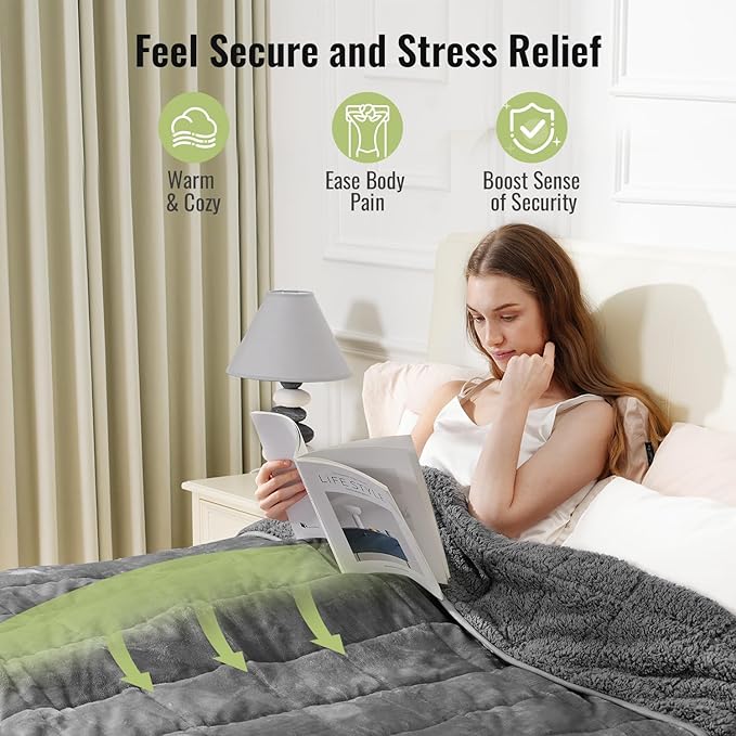Uttermara Weighted Blankets for Adults Full Size, 15lbs 48x72 inches Blanket with Soft Warm Plush Sherpa Fleece, Washable Thick Heavy Throw for Sleep, Anxiety and Calming, Grey