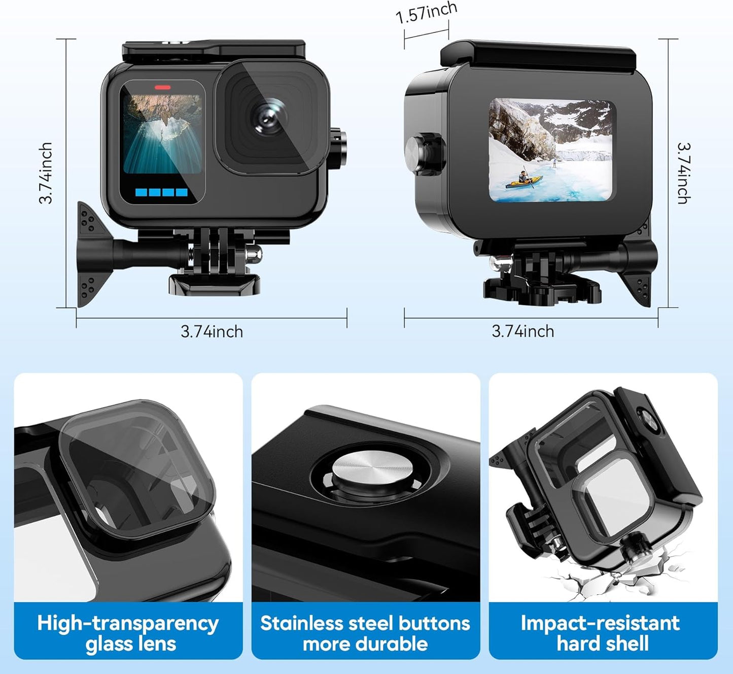 Compatible for Go Pro Hero 13 12 11 10 9 Black Waterproof Housing Case 60M/196FT Protective Underwater Diving Case Shell with Cameras Handle Mount Accessories Kit