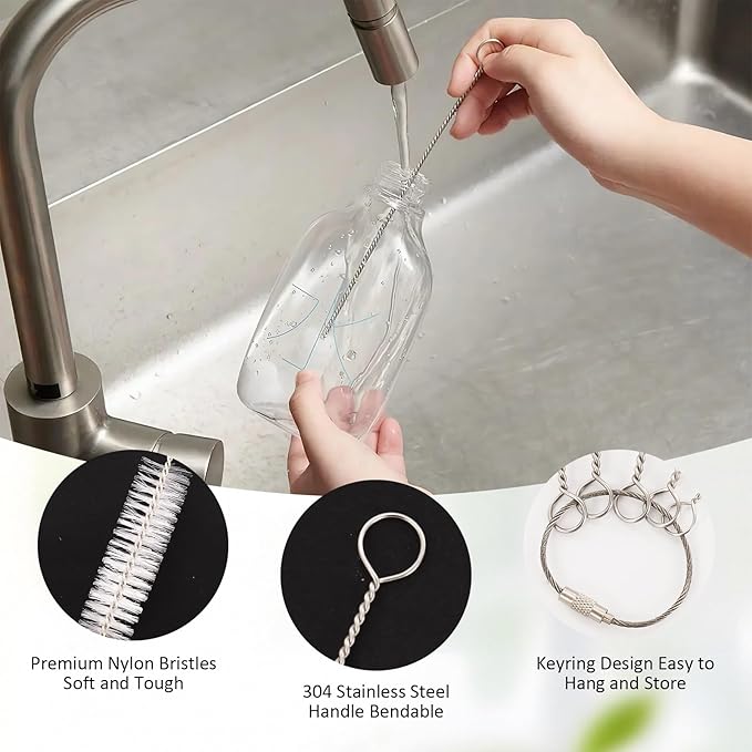 10 pcs Bottle Cleaner Brush Set, Cup Lid Cleaning Brushs, Handle Stainless Steel Bottle Cleaner Brush, Wine Decanter, Narrow Spaces, Pipes & More