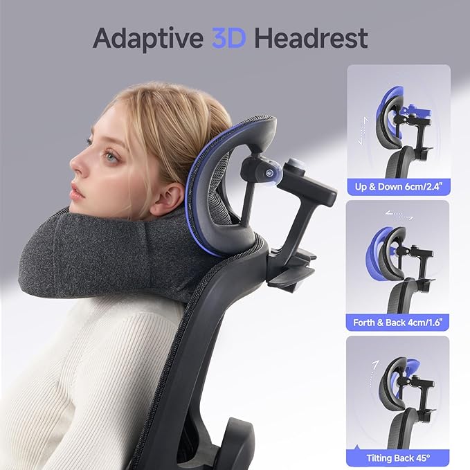Office Chair with Footrest, Ergonomic Chair with Neck Pillow & Rubber Wheels, Computer Chair with Adjustable Backrest & 3D Armrests Headrest, Gaming Chair Adaptive Lumbar Support, Black