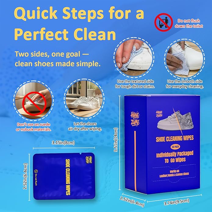 Shoe Cleaning Wipes - Footwear Cleaning Kit, Individually Packed for Shoes, Shoe Cleaner, and Leather Shoes (30-Pack) - Convenient for Outings