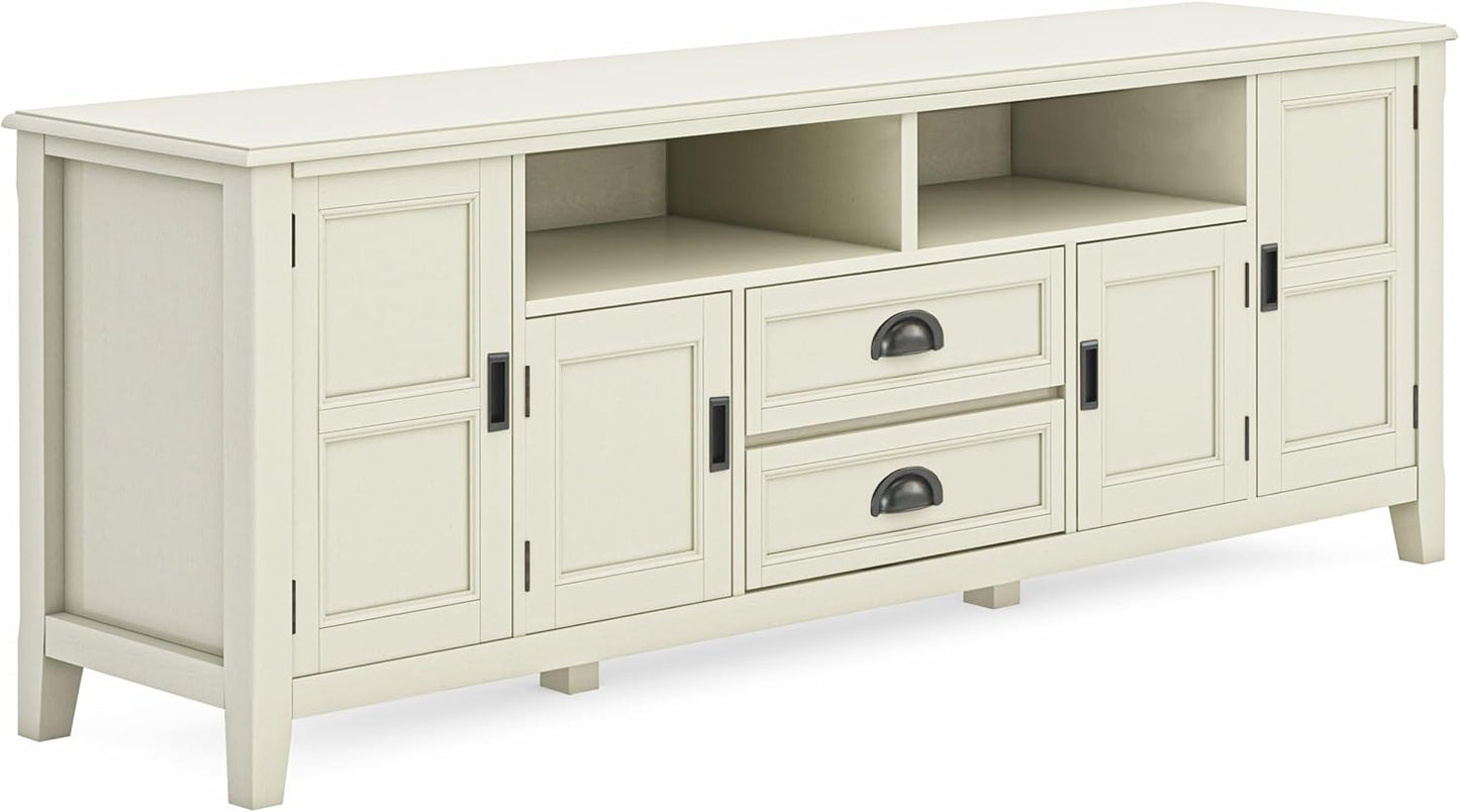 SIMPLIHOME Burlington SOLID WOOD 72 Inch Wide Transitional TV Media Stand in Antique White for TVs up to 80 Inches, For the Living Room and Entertainment Center