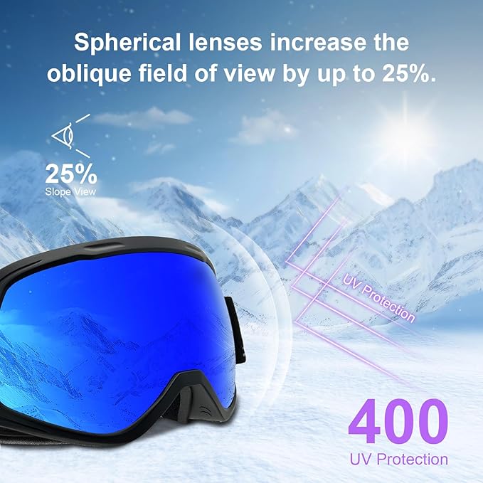 Kids Ski Goggles REVO Snow/Snowboard Goggles for Boys Girls Youth Anti-Fog UV400 Spherical Lens age 6-14