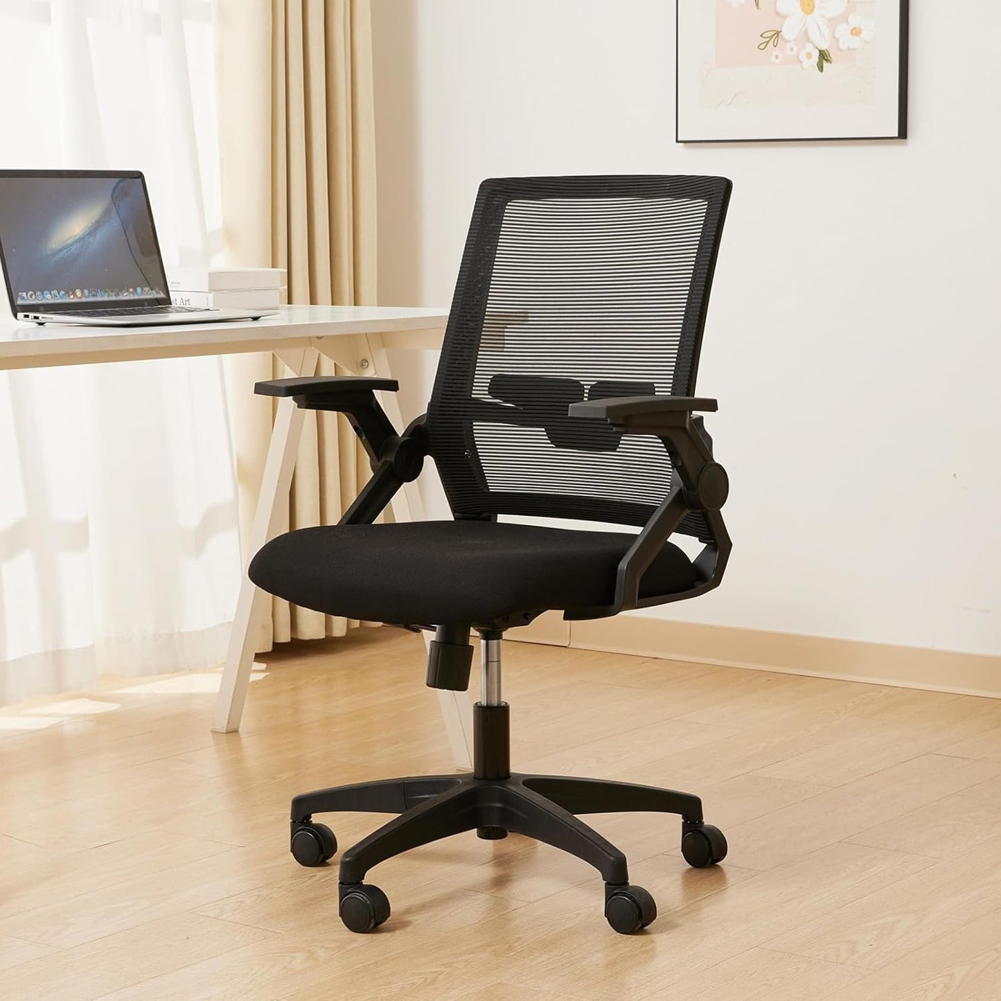 Ergonomic Office Chair Desk Chair with Adjustable Height Mesh Computer Chair Swivel Chair with Flip-up Arms and Lumbar Support Black