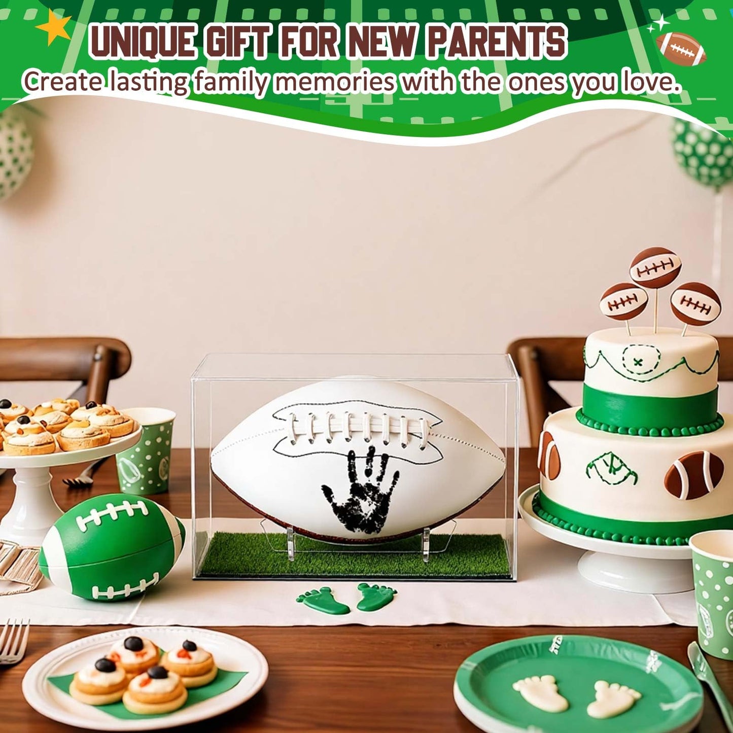 Soulchen Football Newborn Footprint Kit with Ink Pad Baby Hand and Footprint Kit for Newborn Memory Rookie of the Year First Birthday Baby Shower Gifts