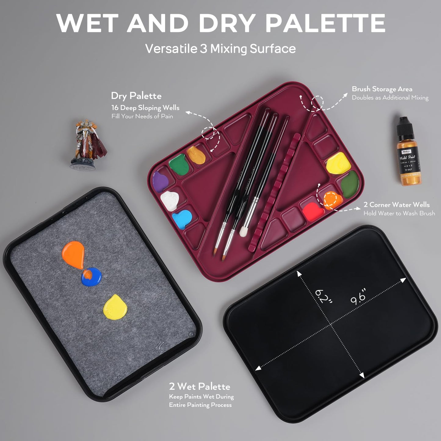 Nicpro All-In-One Miniature Painting Kit, Including 18 Colors Model Paint, Wet Palette, 11PCS Detail Paint Brushes Drybrush, Magnetic Painting Handle, 2PCS Sponges, 50PCS Pallet Paper and Brush Holder