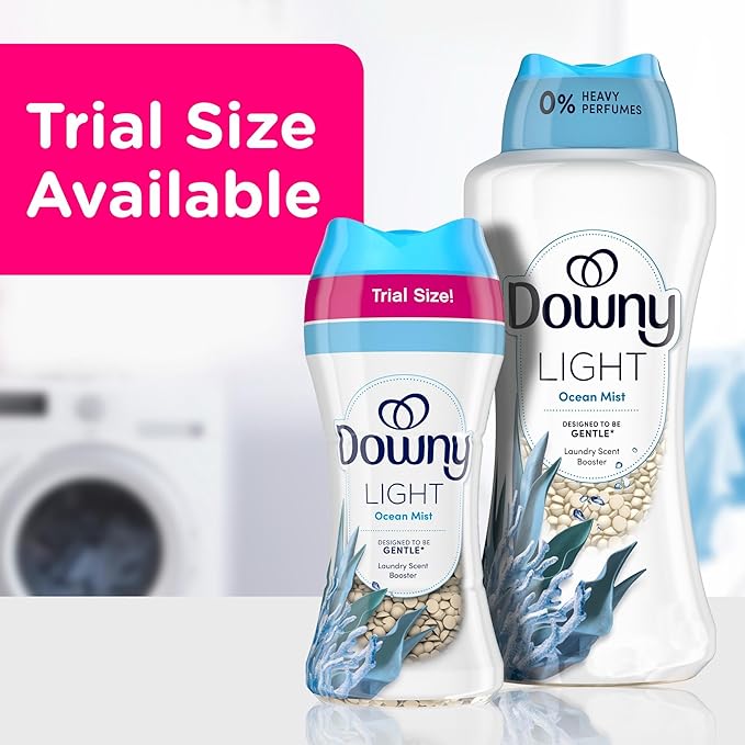 Downy Light Laundry Scent Booster Beads, Ocean Mist Scent, 24 OZ, In-wash fabric beads designed to be gentle with a light boost of scent, No Heavy Perfumes (Pack of 2)