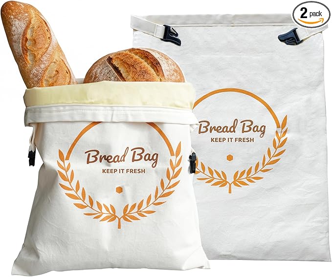 PIPI&TITI Reusable Beeswax Bread Bag for Homemade Bread (2-packs),Zippered Bread Bag for Sourdough Storage,17x12.6 inches Food Storage,Portable Cotton and Beeswax Bag,Freezer-Friendly