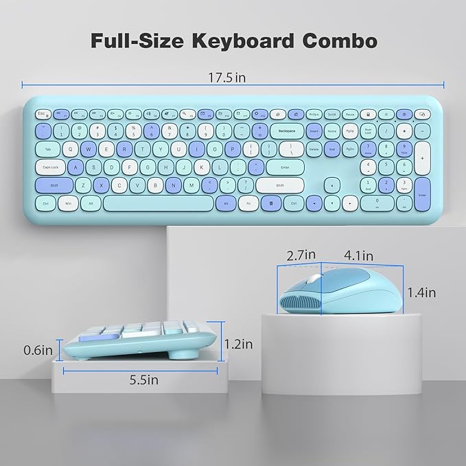 MOFII Wireless Keyboard and Mouse Combo, 2.4G Slim Full-Sized Ergonomic Keyboard Mouse for PC Desktop Laptops Windows (Blue Colorful)