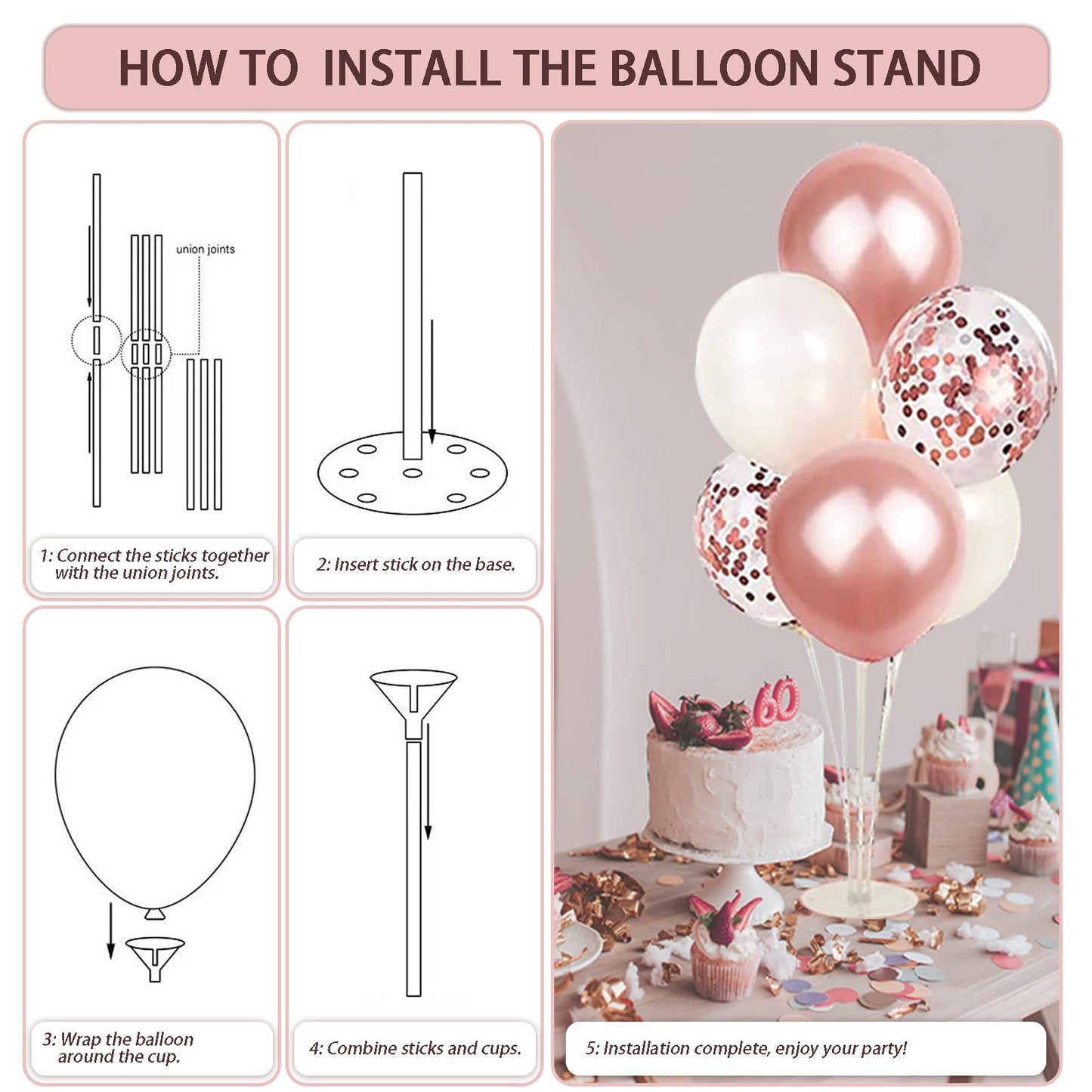 UJoyant Birthday Decorations For Women, 229 Pcs Rose Gold and Black Happy Birthday Supplies - Disposable Dinnerware Set with 25 Guest, Balloons, Sash, Tiara, Banner, Fringe Curtain, Photo Booth Props