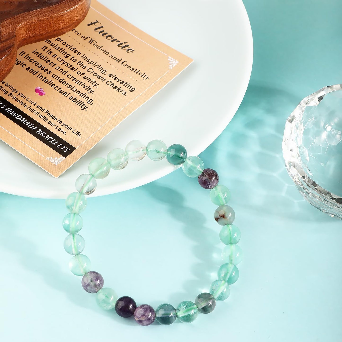 AD Beads 6mm Handmade Fluorite Elastic Bracelet – Natural Gemstone for Is the source of Wisdom and Creativity – Meditation, Yoga, Healing and Energy Gift for Men Women