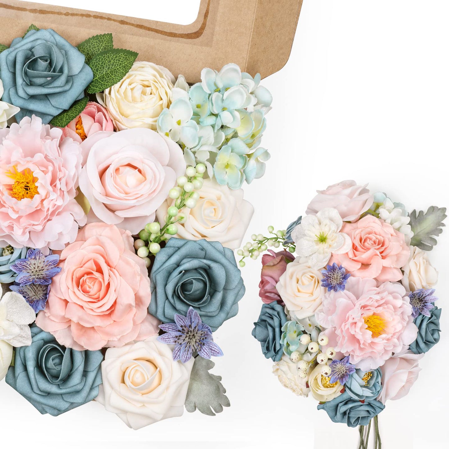 AmyHomie Blue Pink Artificial Flowers Combo Silk Mix Peony Rose Hydrangea Daisy Fake Flowers w/Stem for DIY Wedding Bouquets Centerpieces Arrangements Table Decor Party Bridal Baby Shower Home Decor