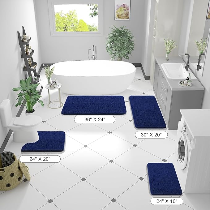 OLANLY Bathroom Rugs 40x24, Extra Soft Absorbent Chenille Bath Rugs, Rubber Backing Quick Dry, Machine Washable Bath Mats for Bathroom Floor, Tub and Shower, Home Decor Accessories, Navy