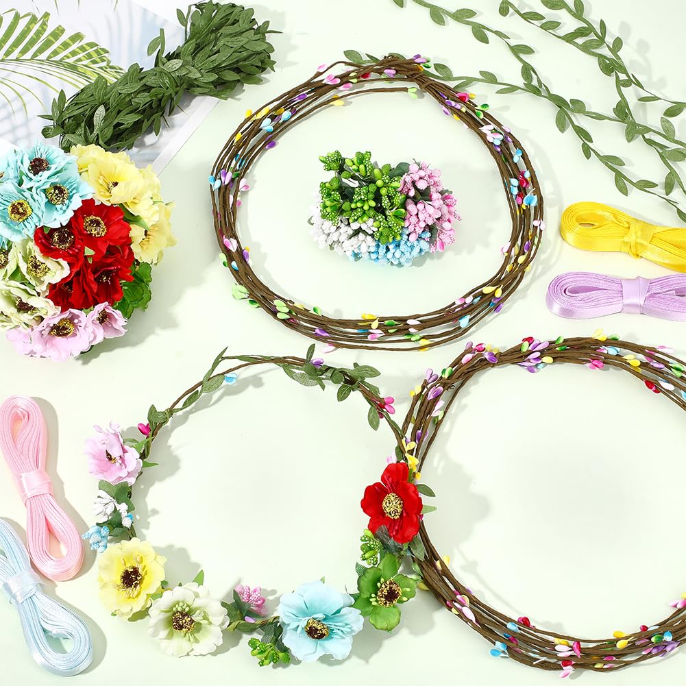 BEAMARKER 20 Sets Flower Crowns Making Kit Make Your Own Flower Crown Wreath Garland Headbands Craft Kit Handmade DIY Fairy Floral Hair Accessories Gift Christmas Bulk Items for Women