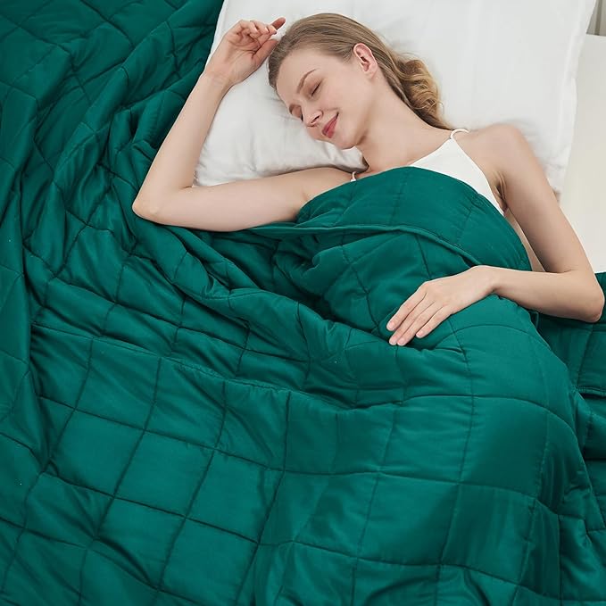 Green Weighted Blanket for Adults 15lbs, 60"x80", Queen Size Cooling Heavy Throw Blanket for 120-160lbs, Microfiber Soft Thick Big Blankets Weighted Comforter Breathable Gift for Sleeping