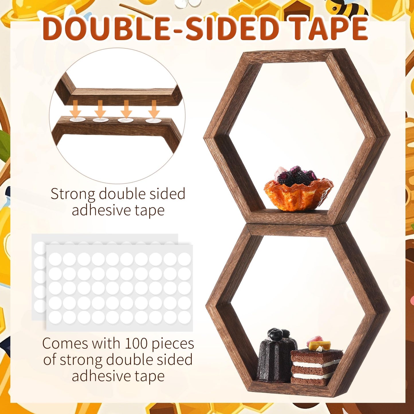 Gerrii 5 Pcs Honey Comb Decorations 5 Sizes Wood Hexagon Shelves Honeycomb Centerpiece Cupcake Stand Wooden Bee Hive Display Holder for Baby Shower Honeybee DIY Birthday Party Decor (Dark Brown)