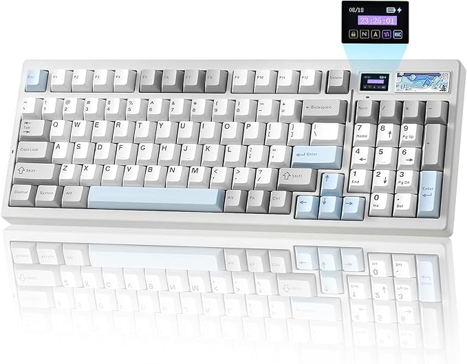 YUNZII IF99 Wireless Mechanical Gaming Keyboard with Smart LCD Display, QMK/VIA Programmable BT/2.4G/USB-C Gasket Mounted Hot Swap RGB 96% Layout for Mac/Win (White, Gateron Zero Switch)