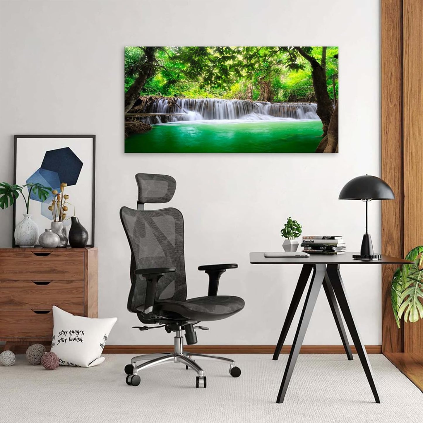 Cao Gen Decor Art-S01498 1 Panels all Art Tropical Beautiful Waterfall Prints Light Green Forest Natural Landscape Picture Canvas Paintings Creek Scenery Spring for Home Wall Decor Artwork