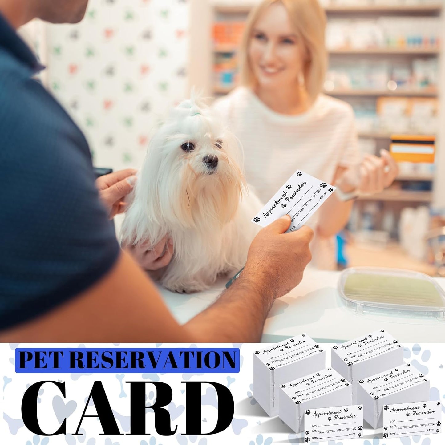 Seajan 1000 Pcs Pet Grooming Appointment Cards Bulk Paw Prints Appointment Reminder Cards for Dog Grooming, Pet Care, Client Business, Hair Salon, Dental Office, Massage Therapist and More, White