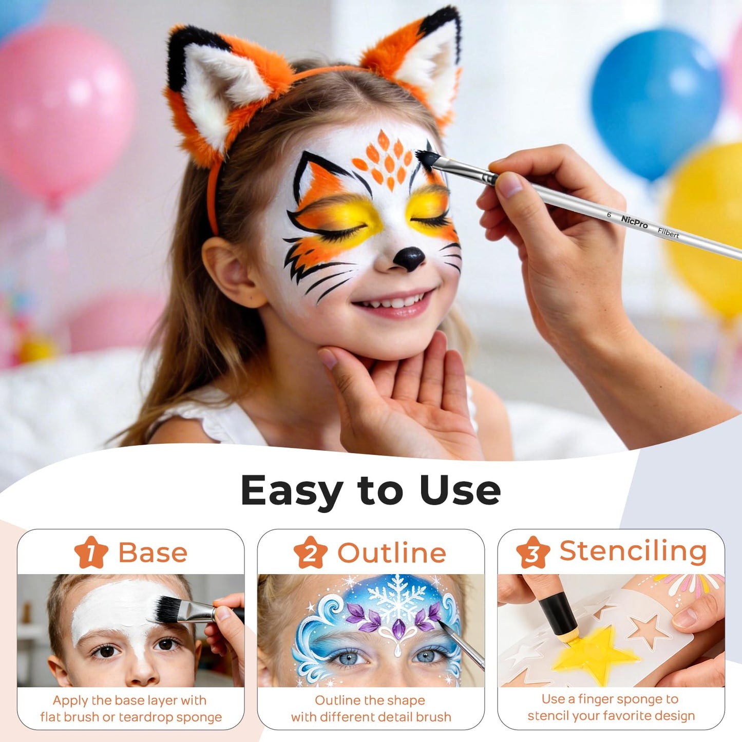 Nicpro 12pcs Face Paint Brushes Set with 9 Sponges Set, Professional Paint Brushes for Face Painting, Body Makeup, Acrylic Watercolor Oil Halloween Cosplay Party, Portable Storage Case Included