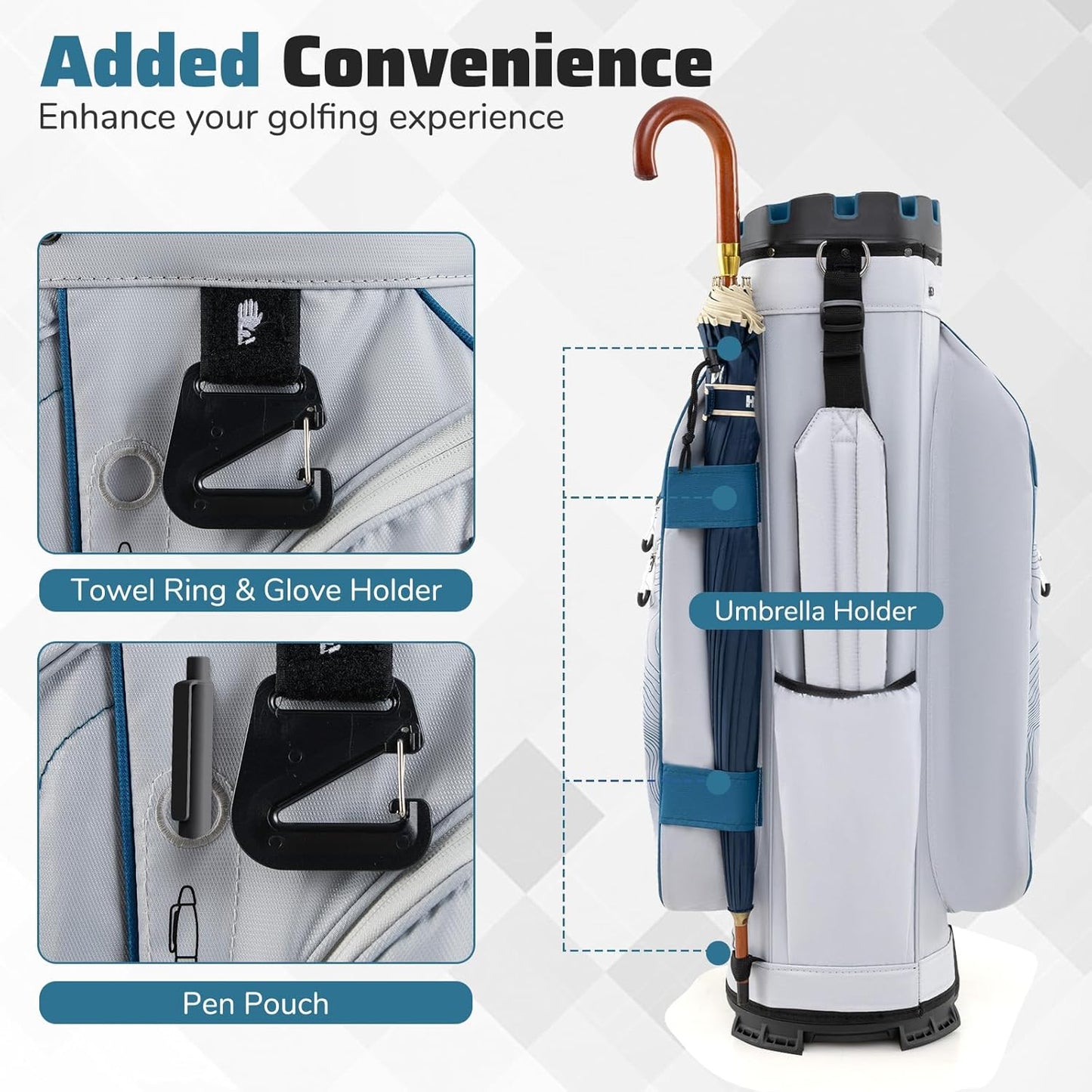 Tangkula Golf Cart Bag with 14-Way Full Length Dividers, 6 Molded Lock Top Golf Club Bag with 11 Pockets, Cooler Bag, Padded Strap, Handles, Umbrella Holder & Rain Hood