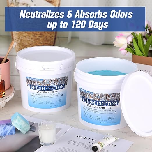 Nuanchu 2 Pack 1 Gallon Odor Absorber Gel Air Freshener & Odor Eliminator Fresh Cotton Scent Deodorizer Remover for Strong Smells Home Office Garages Commercial Buildings Outdoor