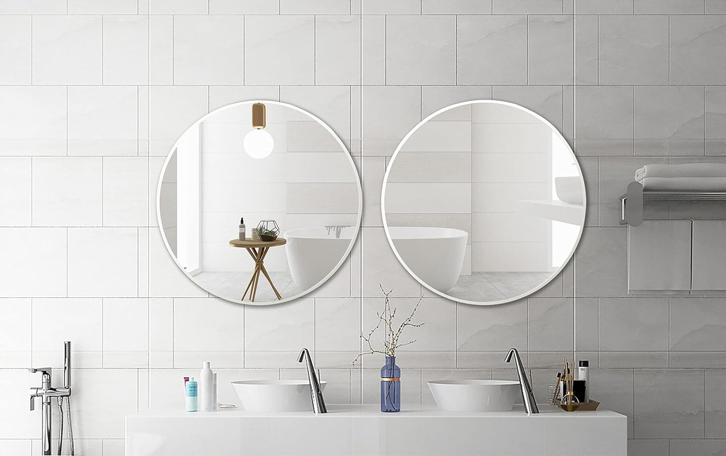 FrameWorks 20" Deluxe Contemporary White Circular Aluminum Mirror