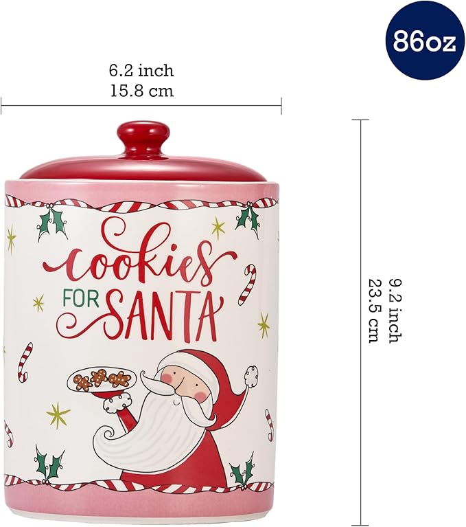 Bico Cartoon Santa Claus Cookies For Santa Ceramic 9 inch Air Tight Storage Jar, Dishwasher Safe, for Christmas Eve