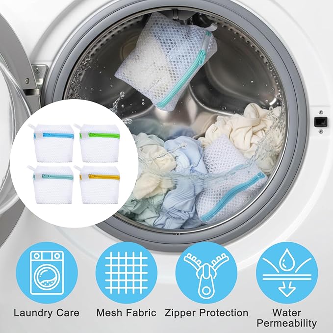 4PCS Laundry Pod Anti-Sticking Bag, Mesh Wash Bag Laundry Pods Dissolution Protection Bags Mini Washing Machine Underwear Washing Bags Scent Beads Storage Laundries Pouch Travel-Friendly