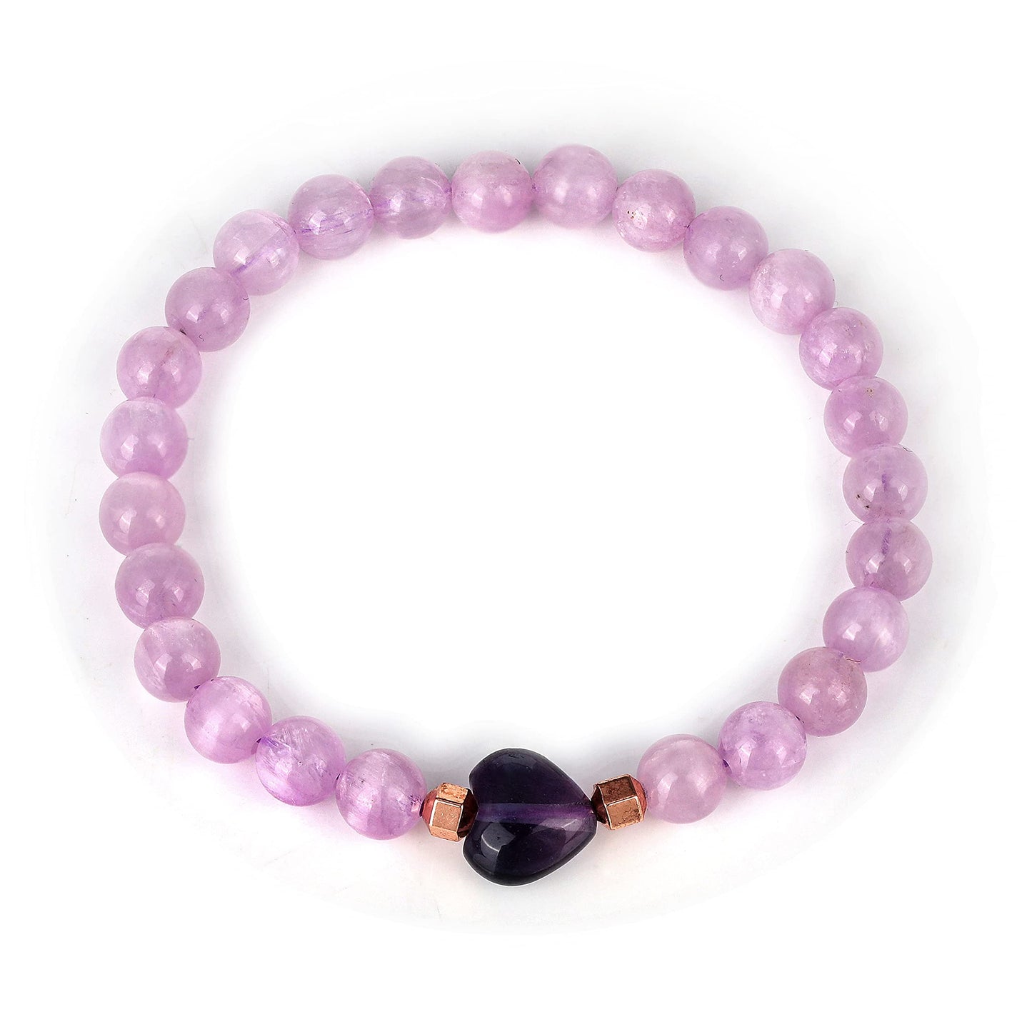 NirvanaIN Kunzite Strech Bracelet With Fluorite Heart Natural Gemstone Handmade Healing Chakra Yoga Bracelet For Women Love (18 cm)