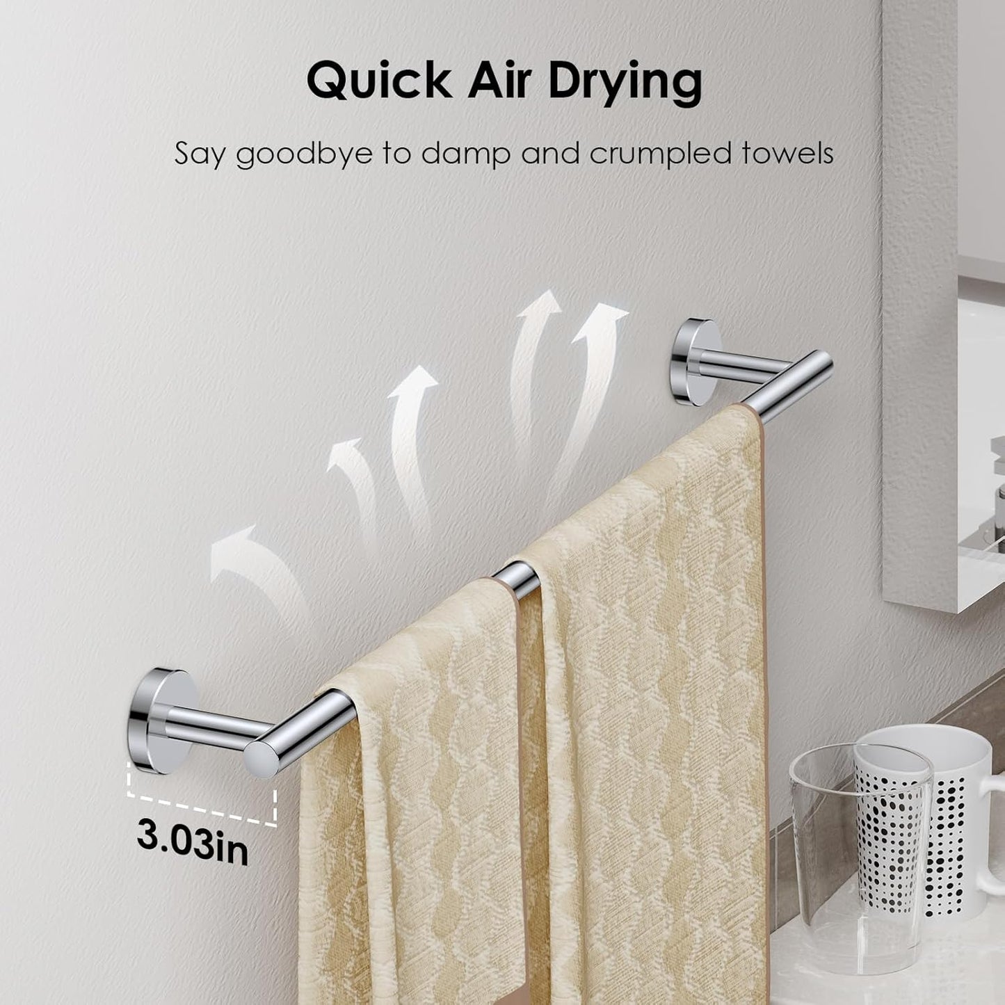 FORIOUS Towel Bar Wall Mounted, Stainless Steel Towel Racks for Bathroom, Includes Wall Mounting Hardware (Chrome, 26 Inch)