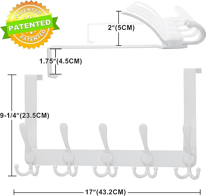 Dseap Over The Door Hook Hanger - 5 Tri Hooks, Heavy Duty Over The Door Towel Rack Coat Rack for Clothes Jacket, Hat Towel, White