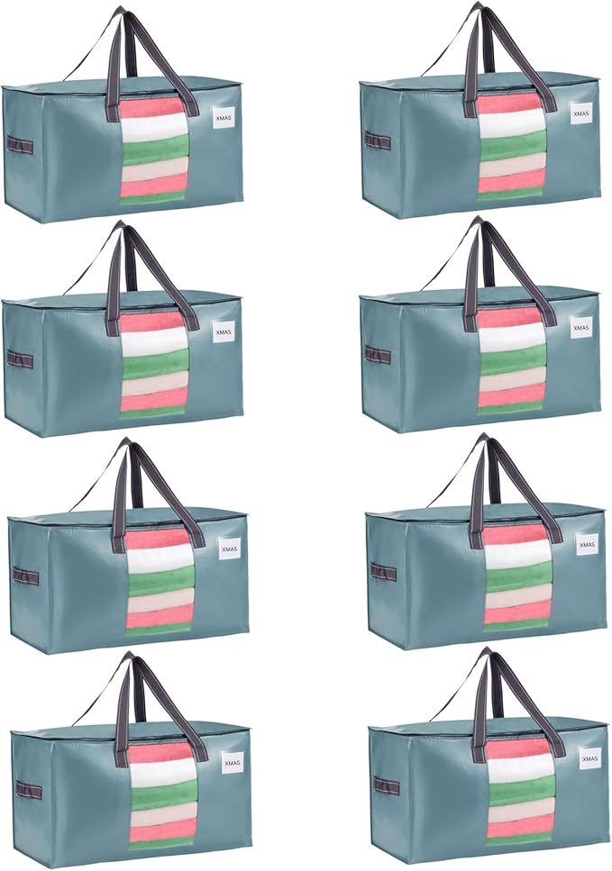 VENO 8 Pack Moving Bags, Comforter and Blanket Storage Bags for Closet, Moving Boxes, Boxes with Lids Alternative, College Dorm Packing Supplies, Foldable Heavy-Duty Tote (Shiny Light Blue, 8 Pack)