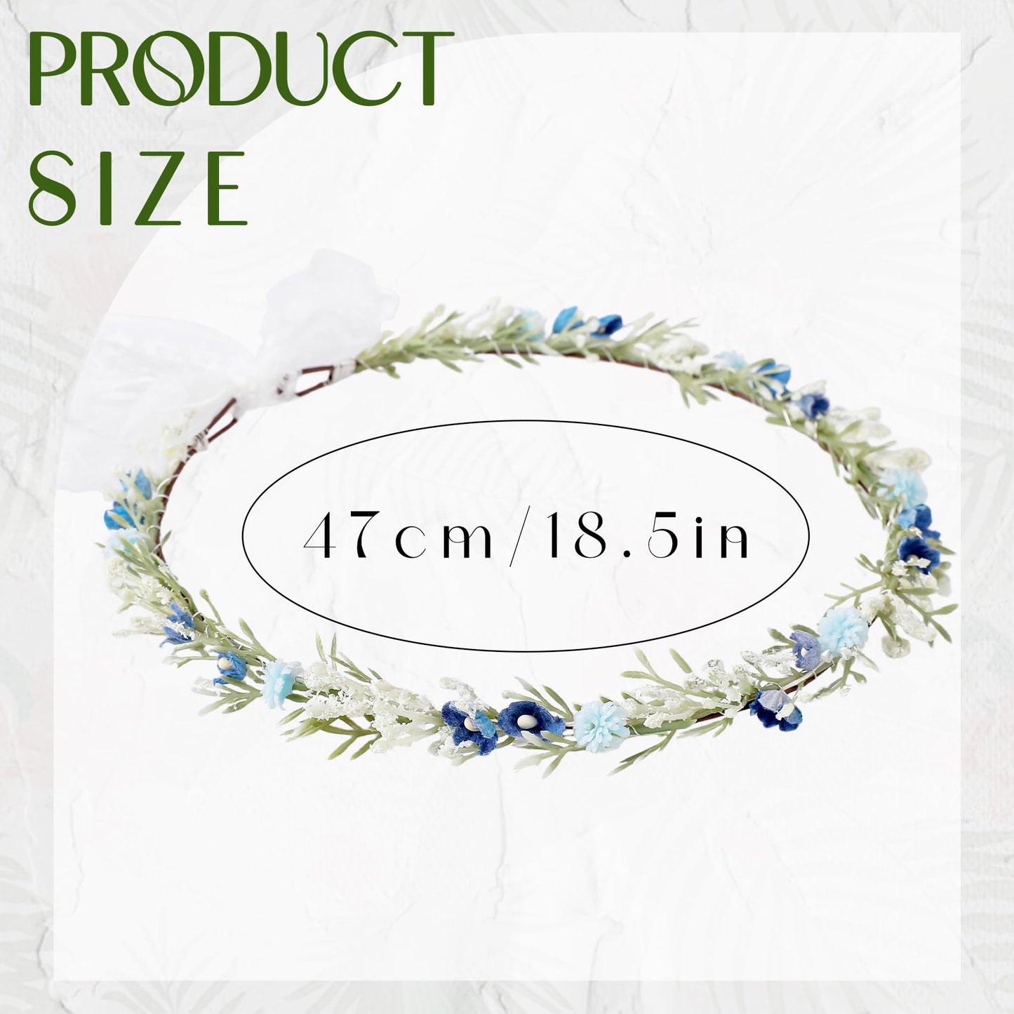 KorViSHOW Blue Flower Crown Headband, Artificial Renaissance Floral Headpiece, Fairy Elf Forest Flower Hairband for Women Girls Maternity Birthday Wedding Renfaire Festival Party Hair Accessories