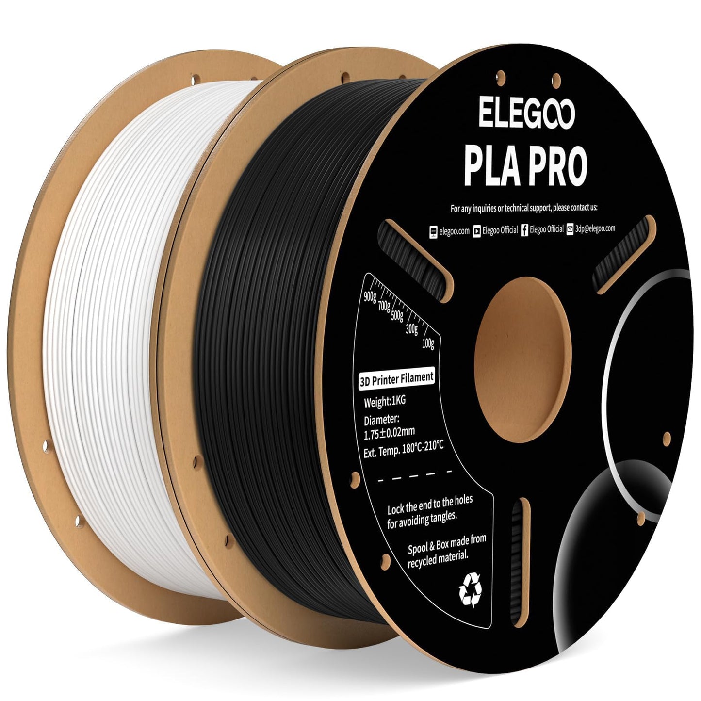 ELEGOO PLA PRO Filament 1.75mm Black & White 2KG, Improved Rigidity Easy to Print 3D Printer Filament Dimensional Accuracy +/- 0