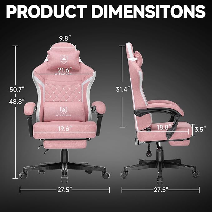 GTPLAYER Gaming Chair, Fabric Computer Office Chair with Pocket Spring Cushion, Ergonomic Office and Gaming, Video Gaming Chair with Linkage Armrests, High Back Desk Chair with Adjustable Recliner