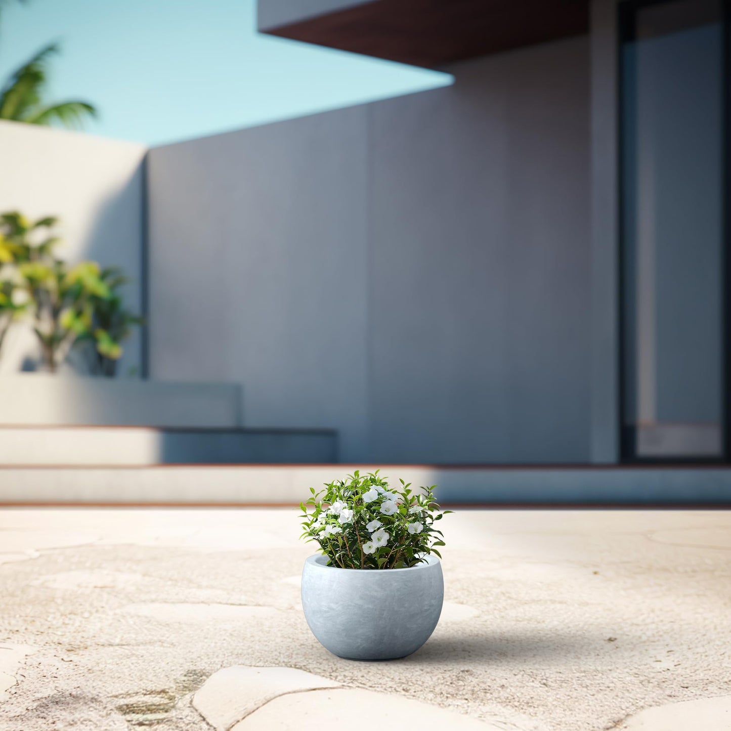 Kante 11.8" Dia Round Concrete Planter, Outdoor/Indoor Large Bowl Plant Pots with Drainage Hole and Rubber Plug for Garden Patio Balcony Home, Gray